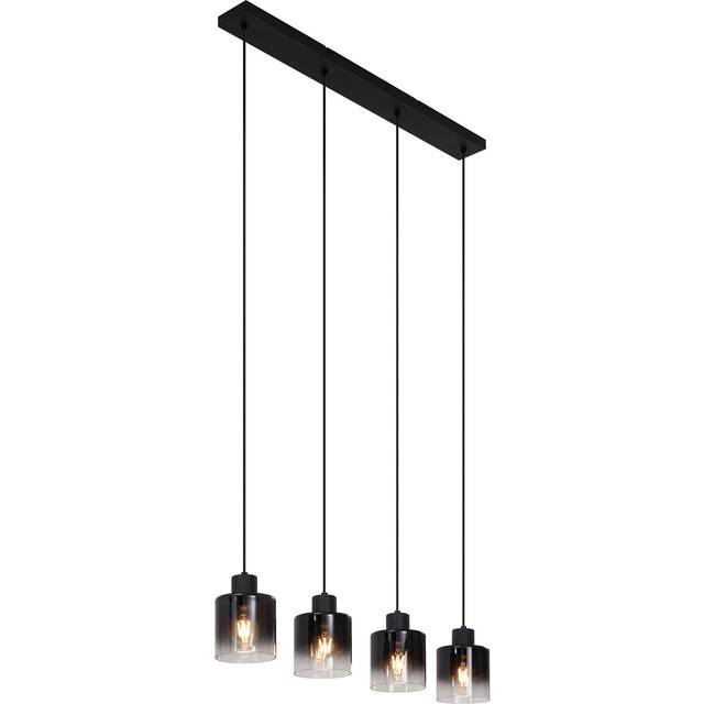 Qazqa - Modern Pendant Lamp Black with Smoke Glass 4-Lights - Dame