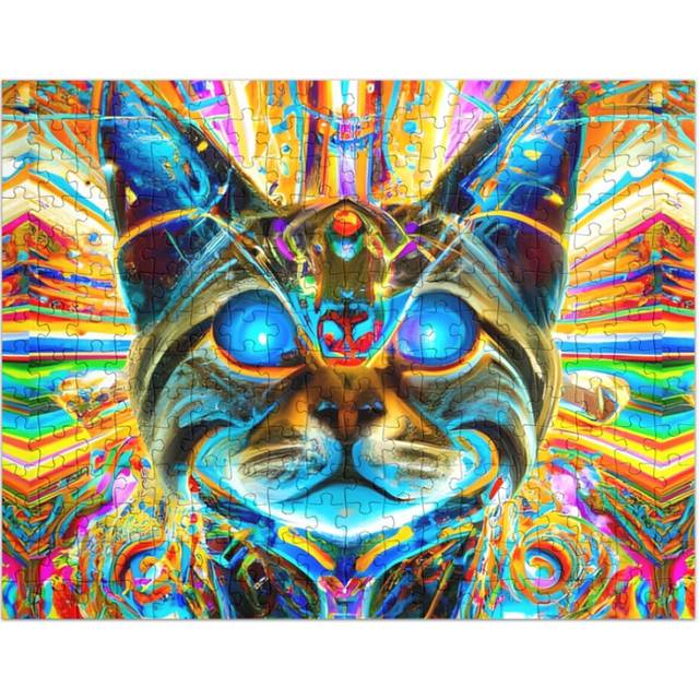 (Kosmic Kitty (2) - Trippy Psychedelic Cat=4660) Jigsaw Puzzle Wooden 300-Piece for Adults Kids Seniors- Home Decor Family Activity Game Wall Art 38x2