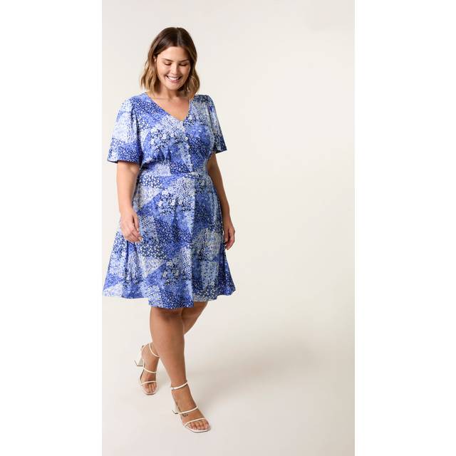 Blue Vanilla Blue Curve Shirred Waist Button Mini Dress - 18-20