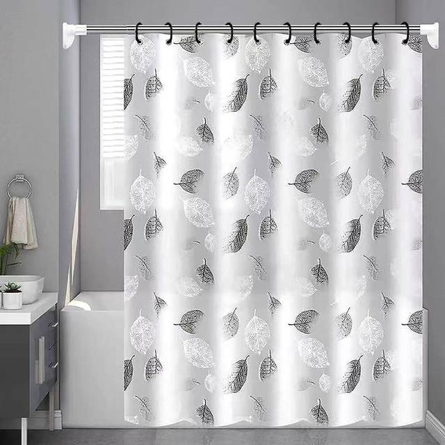 (As show, One size) Plastic Shower Curtain - 72x72 In Peva Shower Curtain Liner With 24 Hooks, Ombre Leaf Pattern Waterproof Shower Curtain For Bathro