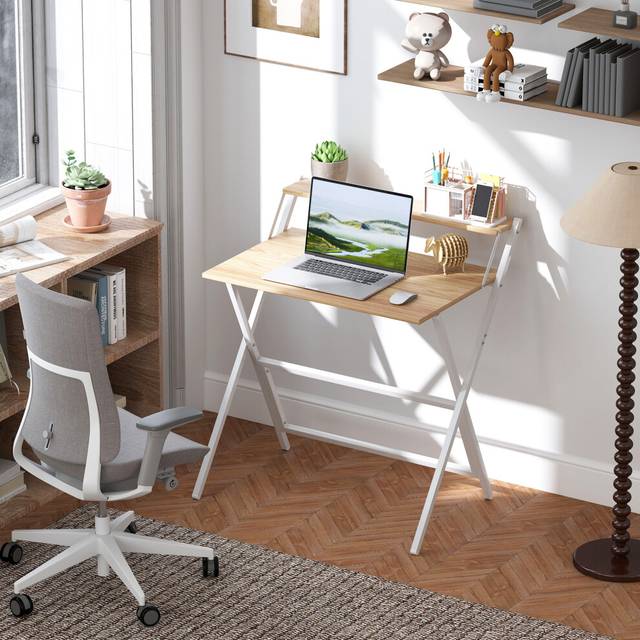 (Yellow) HOMCOM 81.5 cm Folding Computer Desk for Small Spaces Bedroom