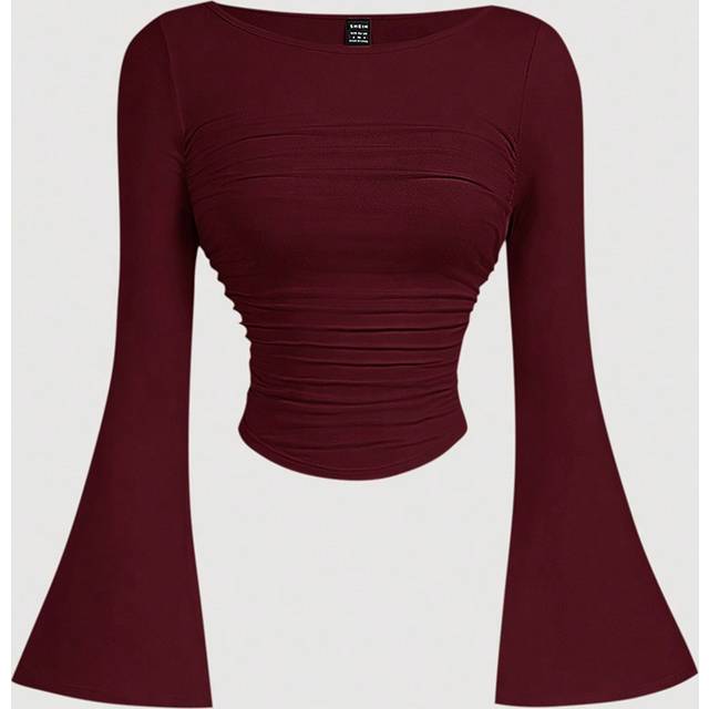 SHEIN Boat Neck Bell Sleeve Side Ruched Fashion T-Shirt