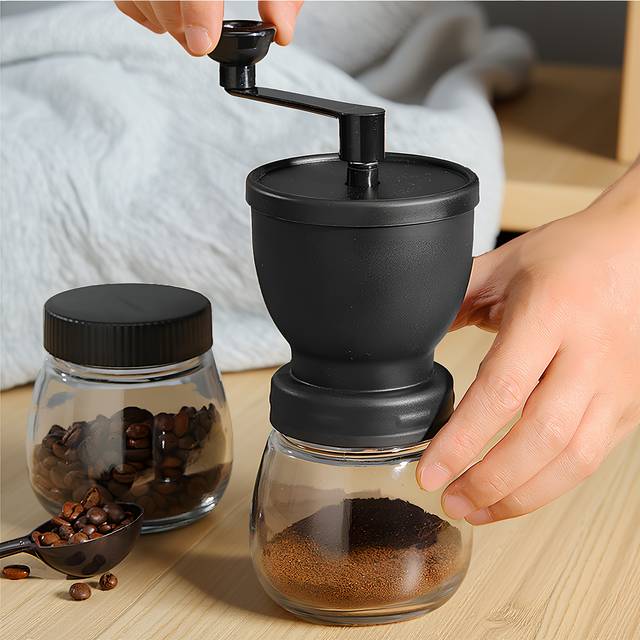 TEMU Portable Bean Grinder With Adjustable Ceramic Burr – Compact, Versatile, And For Coarseness, Includes Glass Jar And Brush, Ideal For Home, Office, And Travel, Coffee Grinder