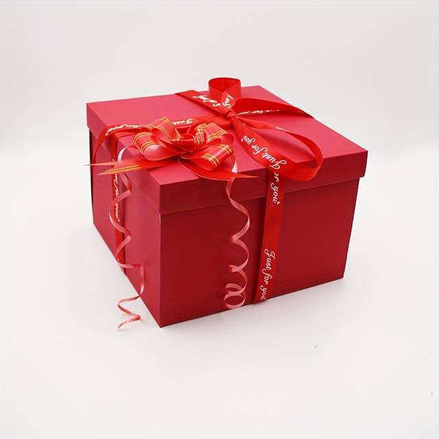 TEMU 1pc Elegant 5-tier Exploding Blue Ribbon Gift Box - Birthdays, Weddings & Surprise Proposals, Paper Gift Box With Lid, Chocolate & Snack Compartments, Ideal For Celebration
