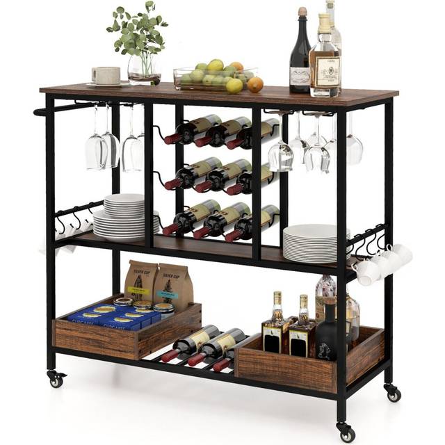 3 Tiers Bar Cart Home Serving Cart Industrial Rolling Beverage Cart