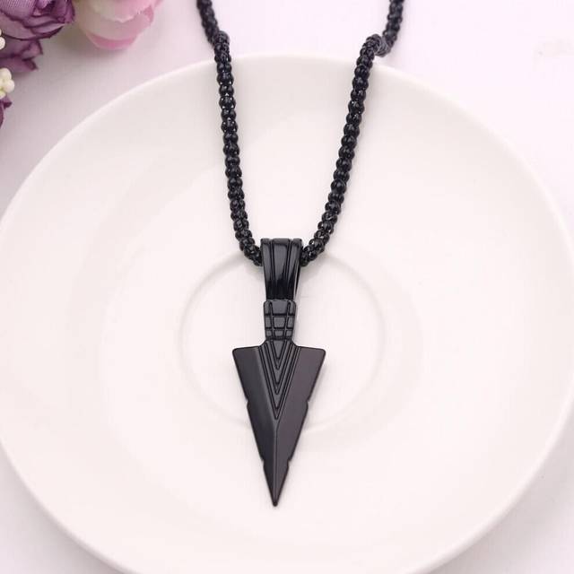 (black) Men's Design Matte Black Long Necklace With Arrow Pendant Jewelry Chain Hip Hop Punk Rock Christmas Halloween Gift