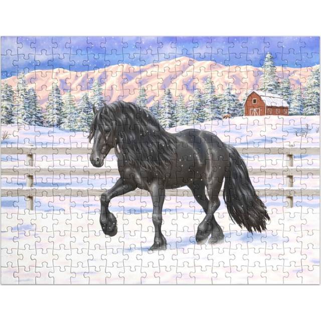 (Black Friesian Draft Horse Trotting In Snow=4024) Jigsaw Puzzle Wooden 300-Piece for Adults Kids Seniors- Home Decor Family Activity Game Wall Art 38