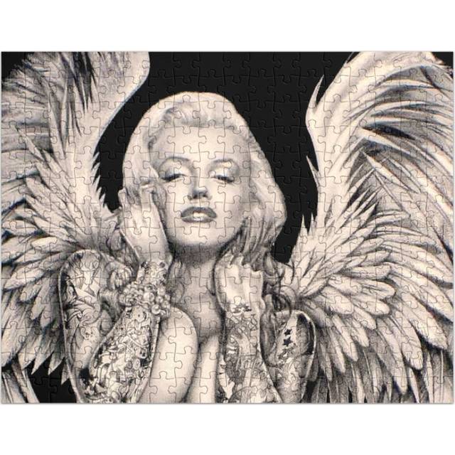 (MARILYN Vintage Abstract Tattooed Angel Print=3585) Jigsaw Puzzle Wooden 300-Piece for Adults Kids Seniors- Home Decor Family Activity Game Wall Art