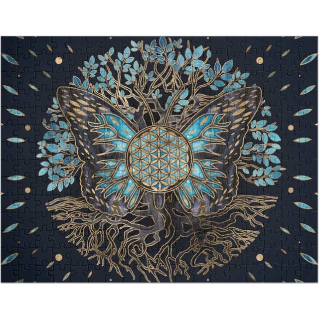 (Flower of Life - Tree of life - Butterfly=10045) Jigsaw Puzzle Wooden 300-Piece for Adults Kids Seniors- Home Decor Family Activity Game Wall Art 38x