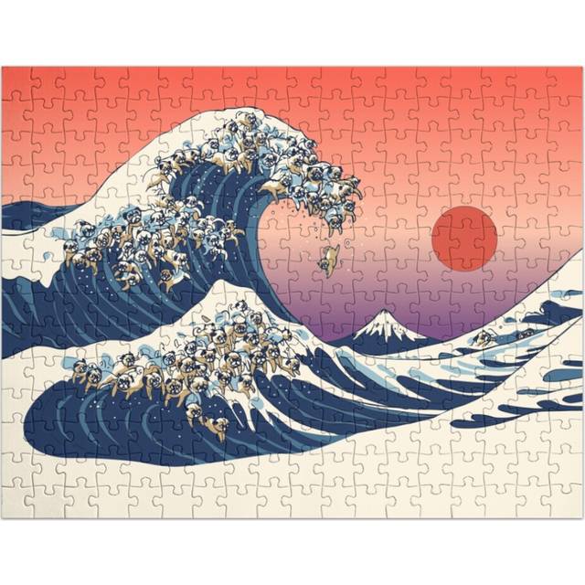 (The Great Wave of Pug=286) Jigsaw Puzzle Wooden 300-Piece for Adults Kids Seniors- Home Decor Family Activity Game Wall Art 38x26cm / 15x10inch Birth