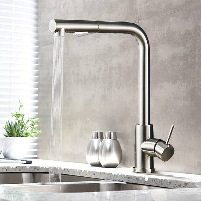 TEMU Kitchen Sink Faucets Pull Out Spout Single Faucet Brushed Nickel Kitchen Faucet Pull Down Sprayer Single Handle Faucet