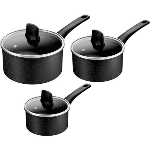Tefal Titanium Stone Induction Non-Stick 3pc Set: Saucepan 16/18/20cm + 3 Matching lids