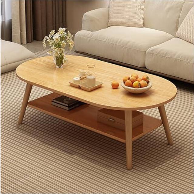 "Center Table for Living Room,31.5"" Coffee Table for Living Room,Minimalist Display Coffe Table,2-Tier Oval Coffee Table with Storage,Small Side Table"