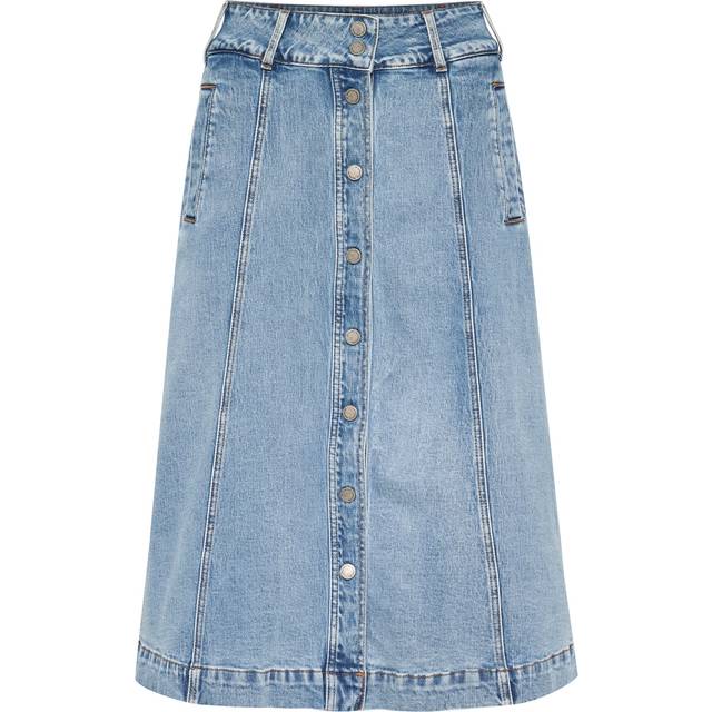 MY ESSENTIAL WARDROBE Dango Button Front Denim Skirt, Light Blue Retro Wash