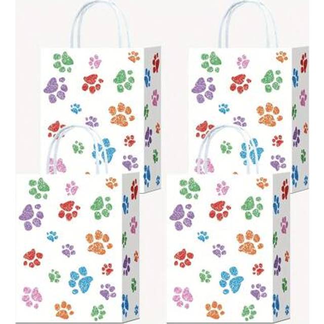 SHEIN 8pcs/16pcs/24pcs/36pcs Dog Paw Print Gift Bags With Paper Twist Handle, Dog Paw Print Gift Bags, Suitable For Party Gifts