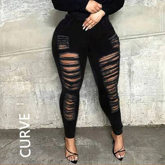SHEIN Plus Size Women Ripped Skinny Stretch Denim Jeans
