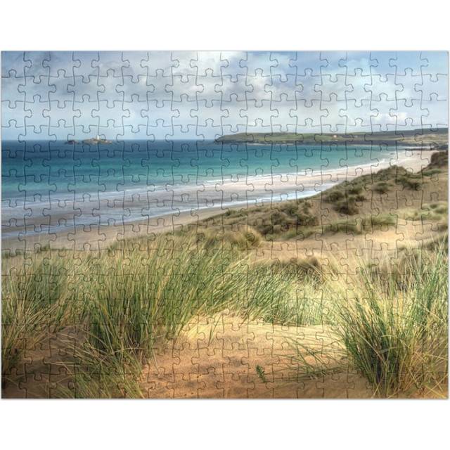 (Sand Dunes at Hayle Cornwall looking towards Godrevy Lighthouse=3628) Jigsaw Puzzle Wooden 300-Piece for Adults Kids Seniors- Home Decor Family Activ