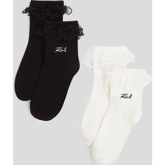 Karl Lagerfeld, K/signature Ruffle Socks – 2-pack, Woman, White/Black, Size: One size - White/black