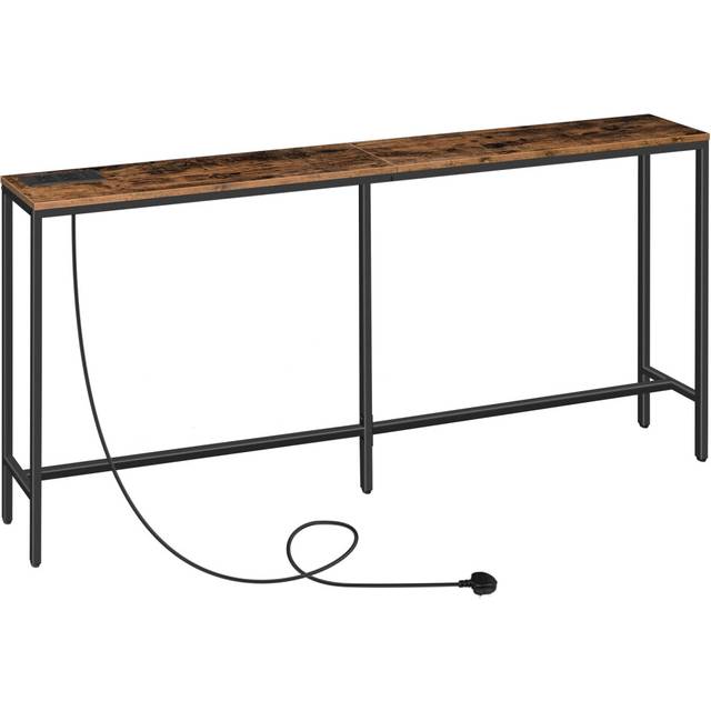 MAHANCRIS Console Table with Power Outlet, 180 CM Narrow Sofa Table, Industrial Entryway Table with USB Ports, Behind Couch Table for Entryway,