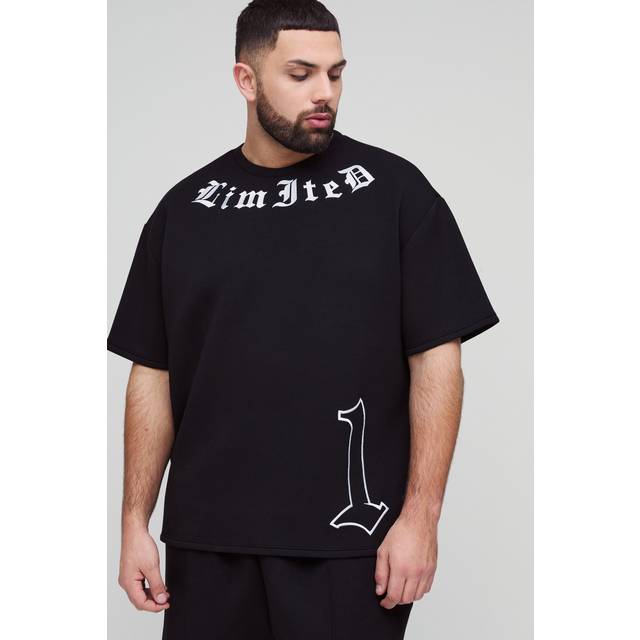 Plus Oversized Embroidered Scuba Limited T-Shirt - Black - XXL