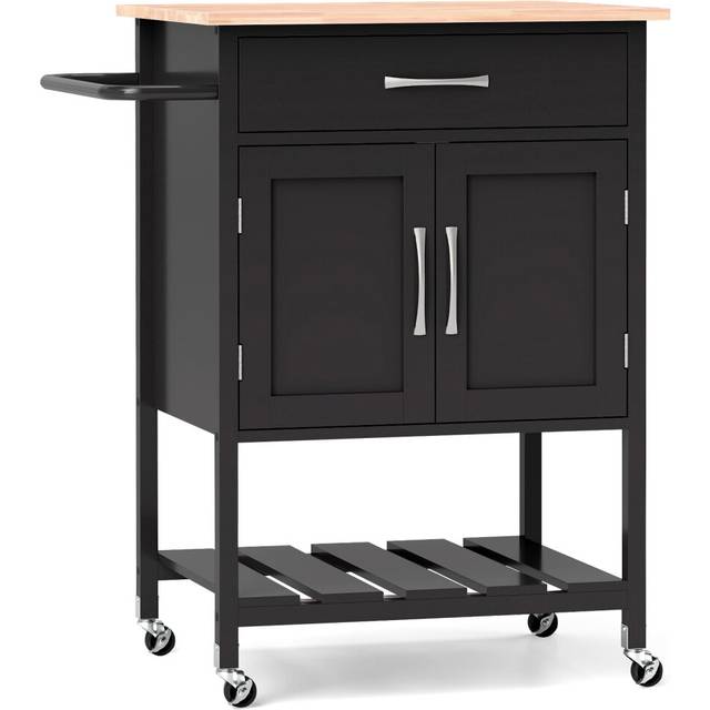 Rolling Kitchen Island Cart Mobile Serving Cart with Drawer-Black