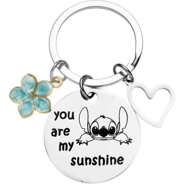 (Blue Keychain) Fun Stitch You Are My Sunshine Heart Necklace And Keychain Gift Ideal For Graduations Parties