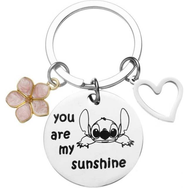 (Pink Keychain) Fun Stitch You Are My Sunshine Heart Necklace And Keychain Gift Ideal For Graduations Parties