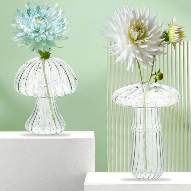 Mini Glass Mushroom Vase - Clear