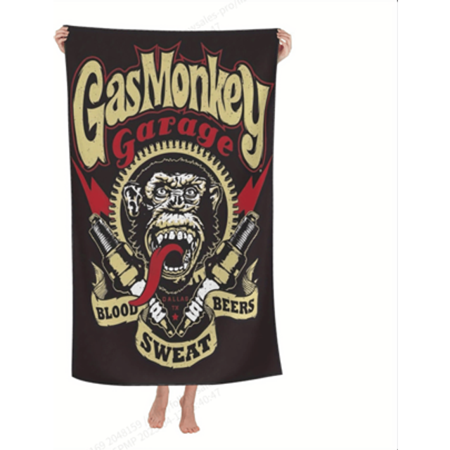 SHEIN Gas Monkey Garage Beach Towel - Extra Large Quick Dry, Sand-Free Towel, Perfect Design, Lightweight, Super Absorbent Polyester, Ideal For Sports, Outd