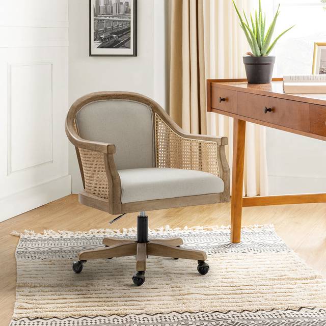 Sesena Farmhouse Solid Wood Home Office Task Chair - Linen (88.3cm H X 59.7cm W X 59.7cm D)