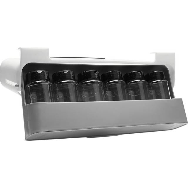 Wall Spice Jar and Rack Set - Silver;Grey and White (9.5cm H X 32cm W X 13.5cm D)