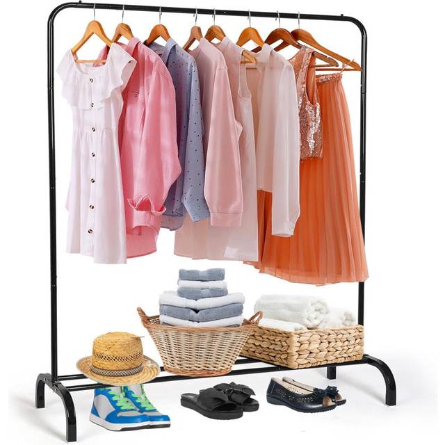 Metal Clothing Rack , Heavy Duty Hanging Racks for Clothes with Top Rod and Storage Bottom Shelf