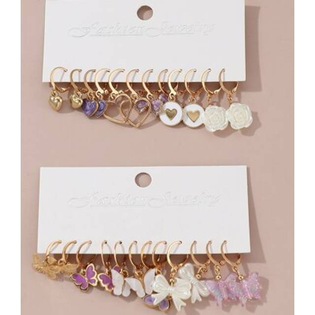 SHEIN 24pcs Butterfly & Heart Shaped Earrings For Girls