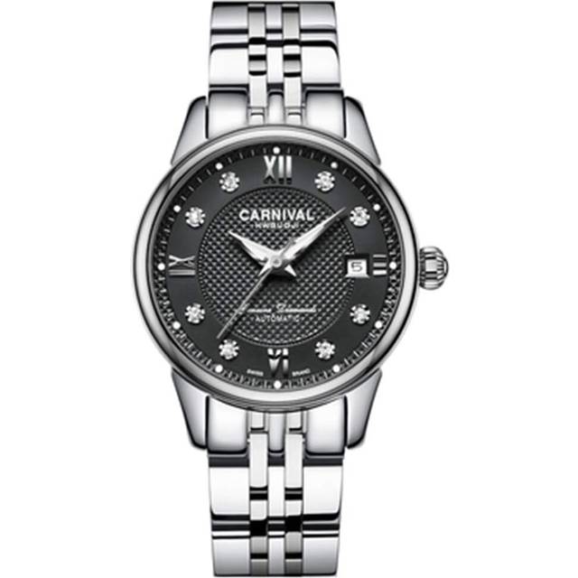 Women Diamond Automatic Full Steel Band Dial Date Waterproof Watches