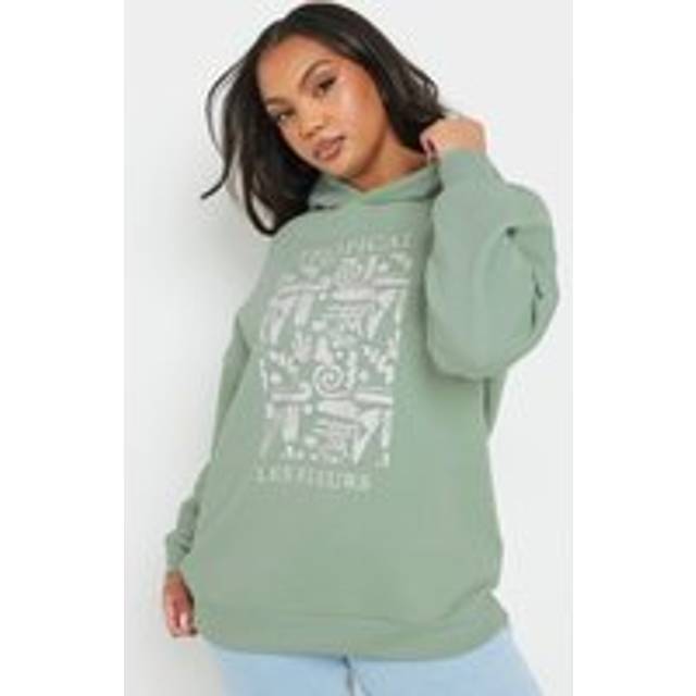 Yours Curve Sage Green 'Tropical' Abstract Print Hoodie, Women's Curve & Plus Size, Yours - 16