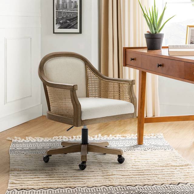 Sesena Farmhouse Solid Wood Home Office Task Chair - Ivory (88.3cm H X 59.7cm W X 59.7cm D)