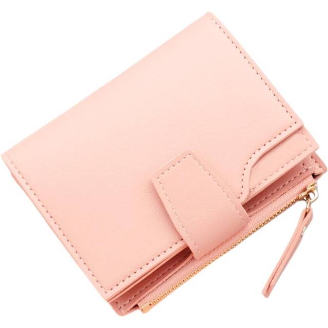 Button Ladies Wallet, Short Zippered Multi-Card Wallet, Tri-Fold Women's Wallet Pink