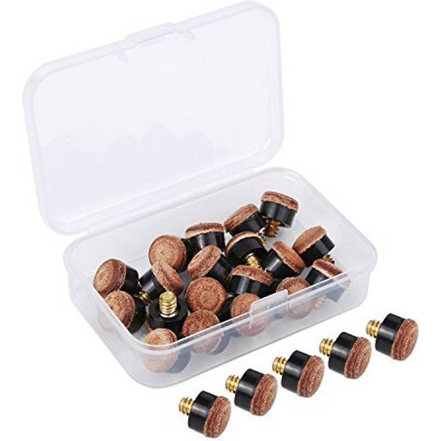 20 Pieces Screw on Tips 10 mm Cue Tips with Plastic Storage Box for Pool Cues and Snooker Brown