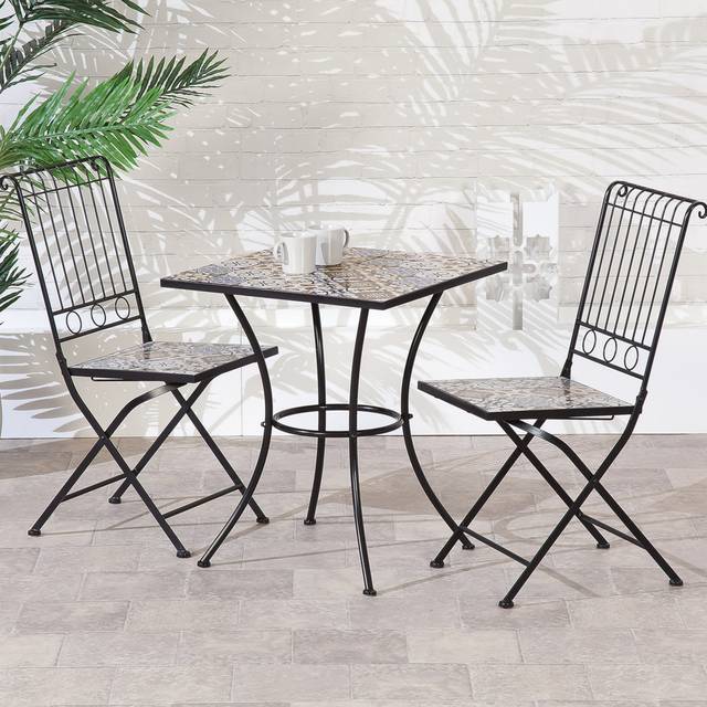 Alessandra 2 Seat Square Mosaic Bistro set - Table & 2 Folding Chairs - Blue (2)