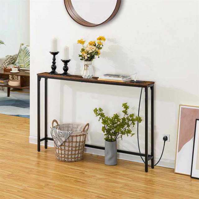 Narrow Console Table With Charging Station - Brown (79.5cm H X 120cm W X 15cm D)
