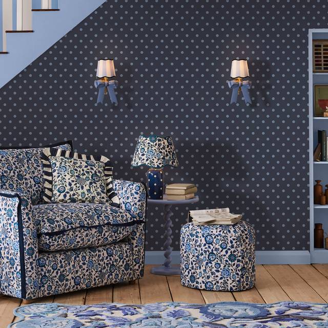 Cath Kidston Button Spot Dotty Wallpaper - Navy (100cm L X 52cm W)