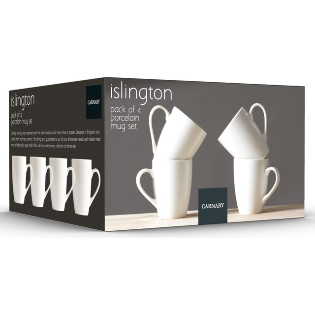 Carnaby white porcelain mugs set of 4 ceramic coffee & tea kitchen mug gift sets