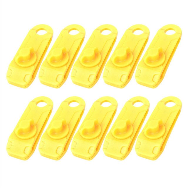10pcs Outdoor Camping Tent Windproof Reusable Fixing -Clips Clamps Tarp Cord Buckle Tensioner Yellow
