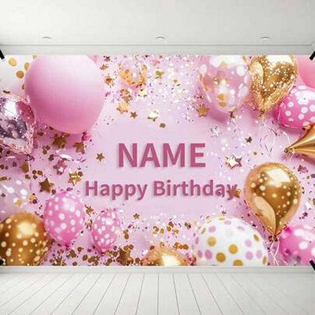 SHEIN 1pc Custom Pink Balloon Glitter Birthday Party Backdrop With Polka Dot Balloons - Personalized Happy Birthday Banner In Three Sizes For Anniversaries