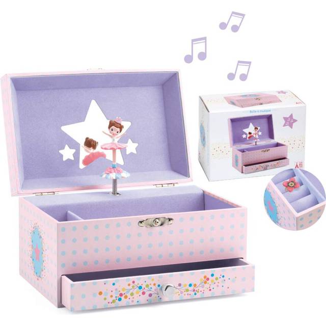 DJECO Musical Jewelry Box for Kids - Treasure Boxes Ballerina's Tune - Storage for Necklace Bracelets Rings Earrings Small Toys Decorat