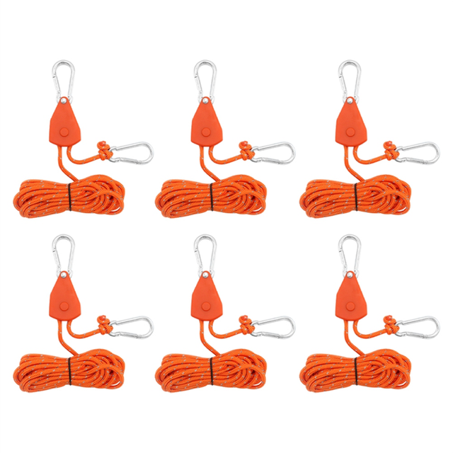 6Pcs 4mm Camping Tent Tie Down Rope Tightener Fastening Wind Buckle Awning Hook Strap Red