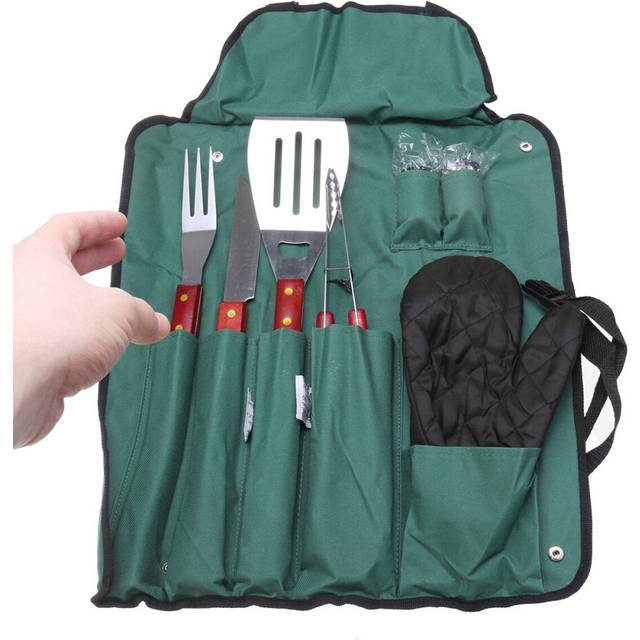 8Pcs BBQ Tools Set Stainless Steel Tableware Barbecue Grilling Accessories Kit with Portable Case for Outdoor Camping