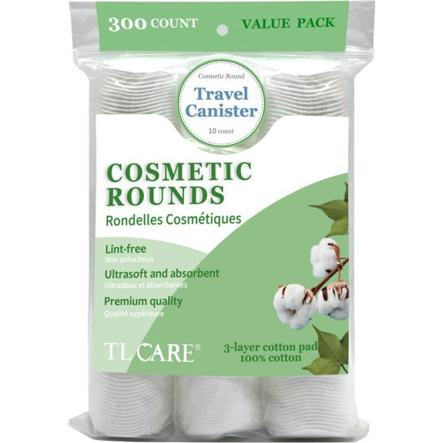 TL Care 100% Premium Cotton Rounds (300 Count) with Travel Canister - Lint-Free  Ultra Soft & Absorbent 3-Layer Cotton Pads for Face and Makeup Remova