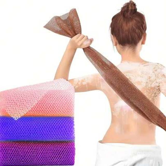 SHEIN 1pc Africa Mesh Long Mesh Bath Sponge Exfoliating Shower Body Wash Back Wash Skin Smoother, Pink, Yellow, Purple African Shower Sponge African Mesh Lo