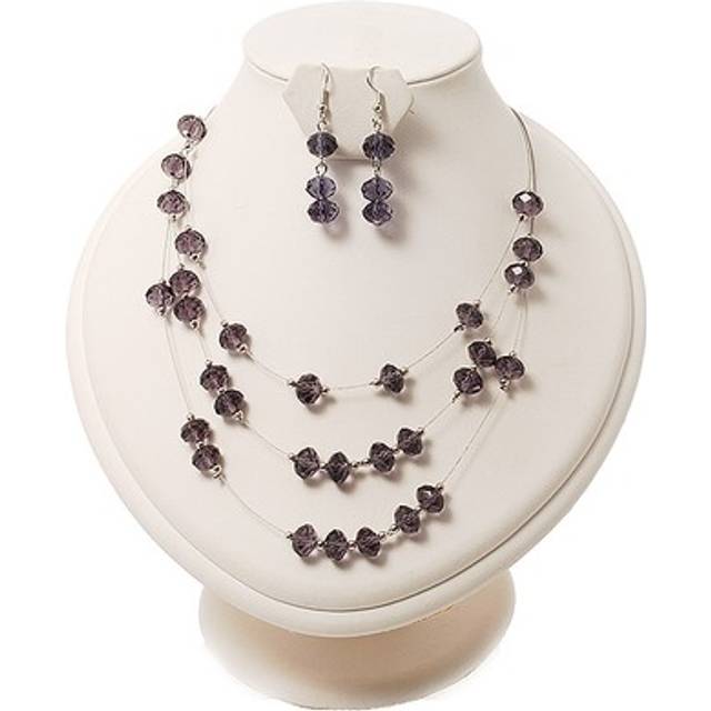 Lilac crystal floating bead necklace & drop earring set - 52cm length